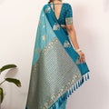 Teal Blue Kanjivaram Silk Saree with Rich Gold Zari Border