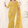 Mustard Yellow Organza Saree Floral Embroidery Designer Blouse