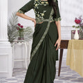 Elegant Dark Green Embroidered Designer Saree