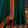 Teal Green Designer Saree Embroidered Border Contrast Blouse