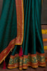 Teal Green Designer Saree Embroidered Border Contrast Blouse