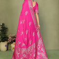 Rani Pink Banarasi Silk Saree with Rich Zari Weaving Blouse Piece