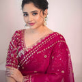 Designer Rani Pink Georgette Saree Heavy Embroidered Border Sequins Work
