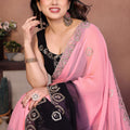 Pink and Black Georgette Saree with Embroidered Border Work
