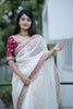 White Organza Saree Maroon Embroidered Border Designer Blouse
