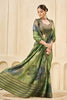 Elegant Olive Green Floral Printed Linen Cotton Saree