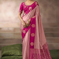Pink Silk Saree with Contrast Rani Pink Zari Border