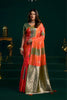  Coral Orange Soft Silk Saree with Green Contrast Border 