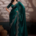 Dark Green Satin Silk Designer Saree with Embroidered Border Blouse