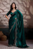 Dark Green Satin Silk Designer Saree with Embroidered Border Blouse