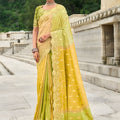Lime Yellow Embroidered Organza Silk Saree Designer Lace Border