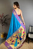 Peacock Blue Soft Silk Saree with Purple Border and Designer Pallu