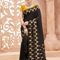 Black Banarasi Silk Saree with Gold Geometric Zari Border Rich Pallu 