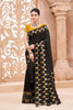 Black Banarasi Silk Saree with Gold Geometric Zari Border Rich Pallu 