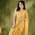 Yellow Georgette Ready To Wear Saree with Designer Lace Border