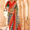 Multicolor Patola Print Silk Saree Traditional Gujarati Designer Border