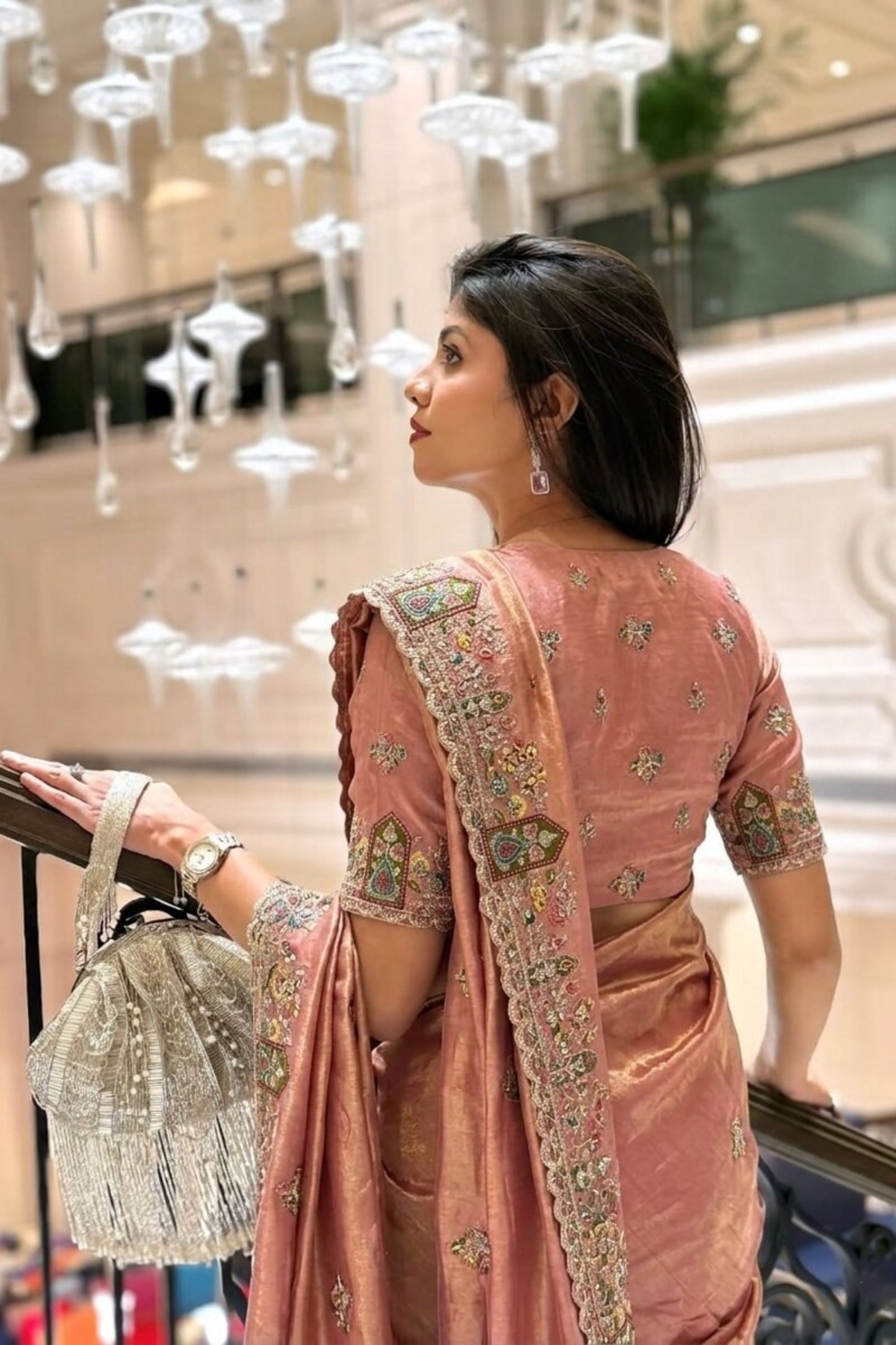 Dusty Pink Embroidered Silk Saree with Heavy Designer Border