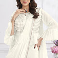 Off White Ready-to-Wear Saree Designer Pleated Pallu Embellished Blouse