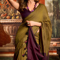 Olive Green and Wine Dual Tone Silk Saree with Minimal Design