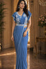 Steel Blue Designer Ready to Wear Saree Embroidered Ruffle Blouse