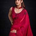 Rani Pink Embroidered Silk Saree with Designer Blouse
