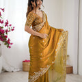 Mustard Yellow Handwoven Organza Silk Saree Designer Blouse