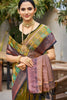 Olive Green Silk Saree with Contrast Zari Border Designer Pallu
