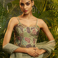 Sage Green Crushed Tissue Saree with Designer Printed Blouse