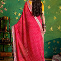 Pink Bandhej Georgette Saree and Yellow Designer Blouse