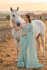  Sea Green Saree with Designer Border Contrast Embroidered Blouse 