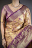 Golden Beige Purple Kanjivaram Silk Saree Traditional Banarasi Zari Wedding Saree