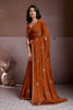 Rust Brown Embroidered Chiffon Saree with Zari Work Party Wear 