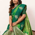 Green Banarasi Silk Saree Antique Gold Zari Motifs Rich Woven Pallu