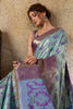 Sky Blue Banarasi Silk Saree Purple Zari Border Floral Weaving Saree