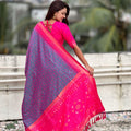 Grey Rani Pink Printed Saree with Designer Border Party Wear Saree