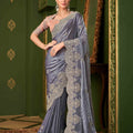  Grey Silk Saree Peach Blouse Perfect Parties Festive Occasions