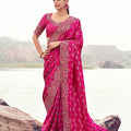 Rani Pink Heavy Embroidered Silk Designer Saree with Rich Border Blouse