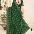 Dark Green Embroidered Designer Saree with Sequins Work Blouse