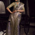  Lavender Grey Banarasi Silk Saree Rich Gold Zari Weaving Traditional Border 