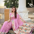 Pink Floral Woven Linen Silk Saree with Designer Border
