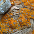 Royal Orange Heavy Embroidered Designer Saree Party Wear