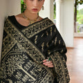 Black Cotton Silk Saree Traditional Woven Design and Rich Border