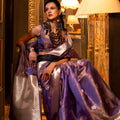 Purple Banarasi Silk Saree with Silver Zari Weaving Designer Border