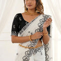 White Organza Saree with Black Embroidered Border