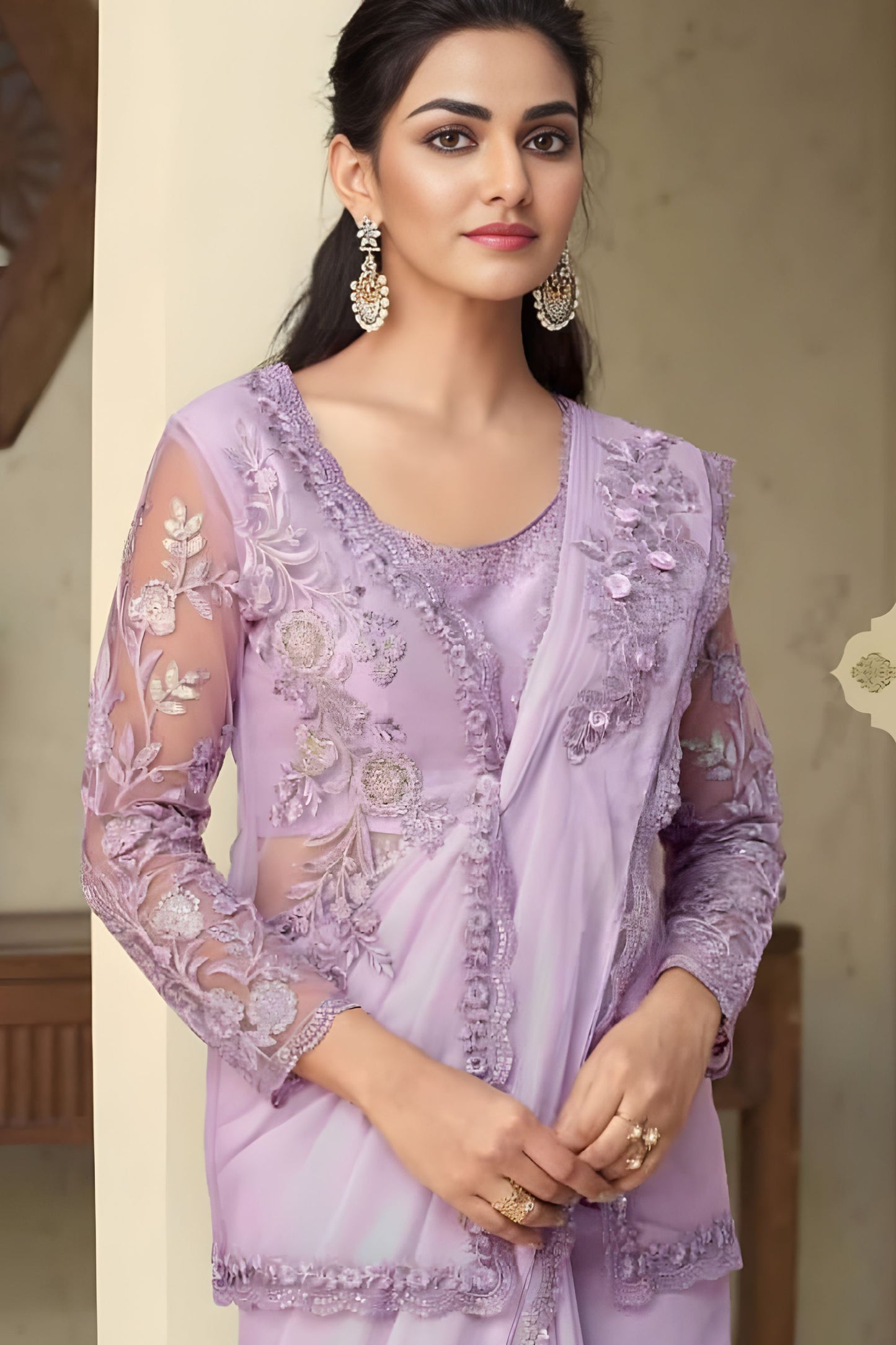 Lavender Embroidered Organza Saree with Designer Blouse