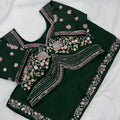 Dark Green Georgette Saree Stone Embroidered Border Designer Blouse