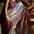 Mauve Pink Silver Silk Saree Floral Zari Weaving Saree
