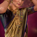 Traditional Gold Navy Blue Kanjivaram Silk Saree Rich Zari Border