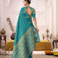 Teal Blue Banarasi Silk Saree with Gold Zari Buta Traditional Pallu
