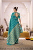 Teal Blue Banarasi Silk Saree with Gold Zari Buta Traditional Pallu